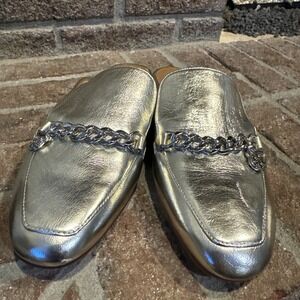 Tory Burch Spark Gold Silver Mini Benton Leather Loafer Mule Slide Sz 9M